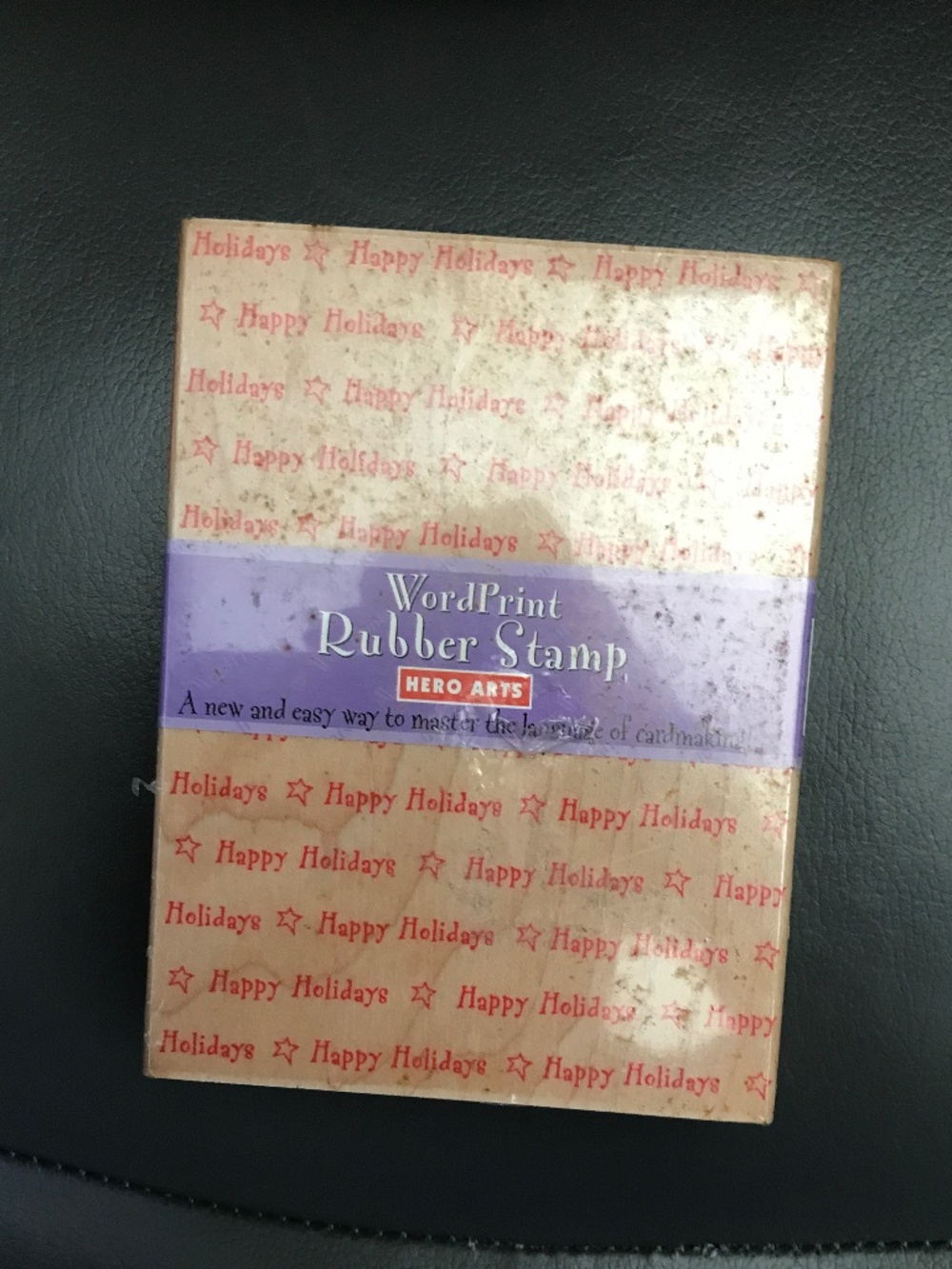 VTG Hero Arts WordPrints "Happy Holidays" Wood Mounted Rubber Stamp NWT NIB